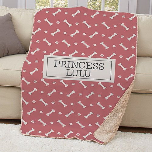 Personalized Dog Bone Sherpa Blanket