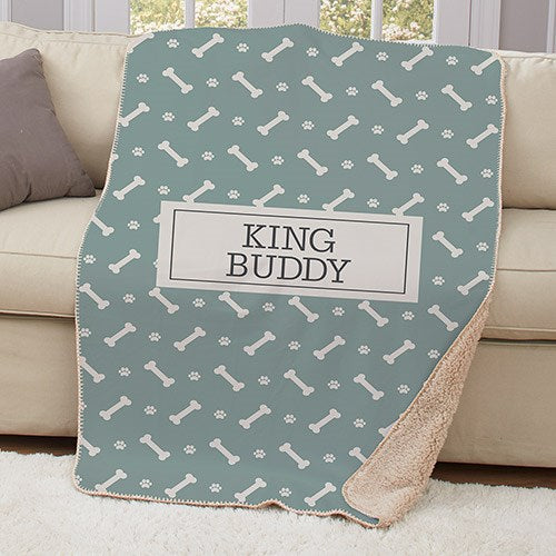 Personalized Dog Bone Sherpa Blanket