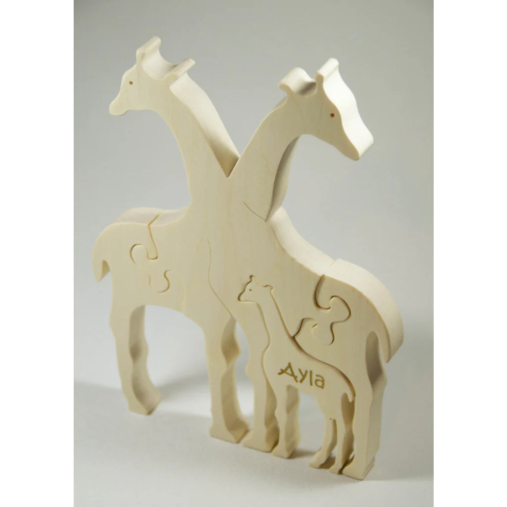 Handmade Wooden Animal Puzzle - Giraffe Family -3