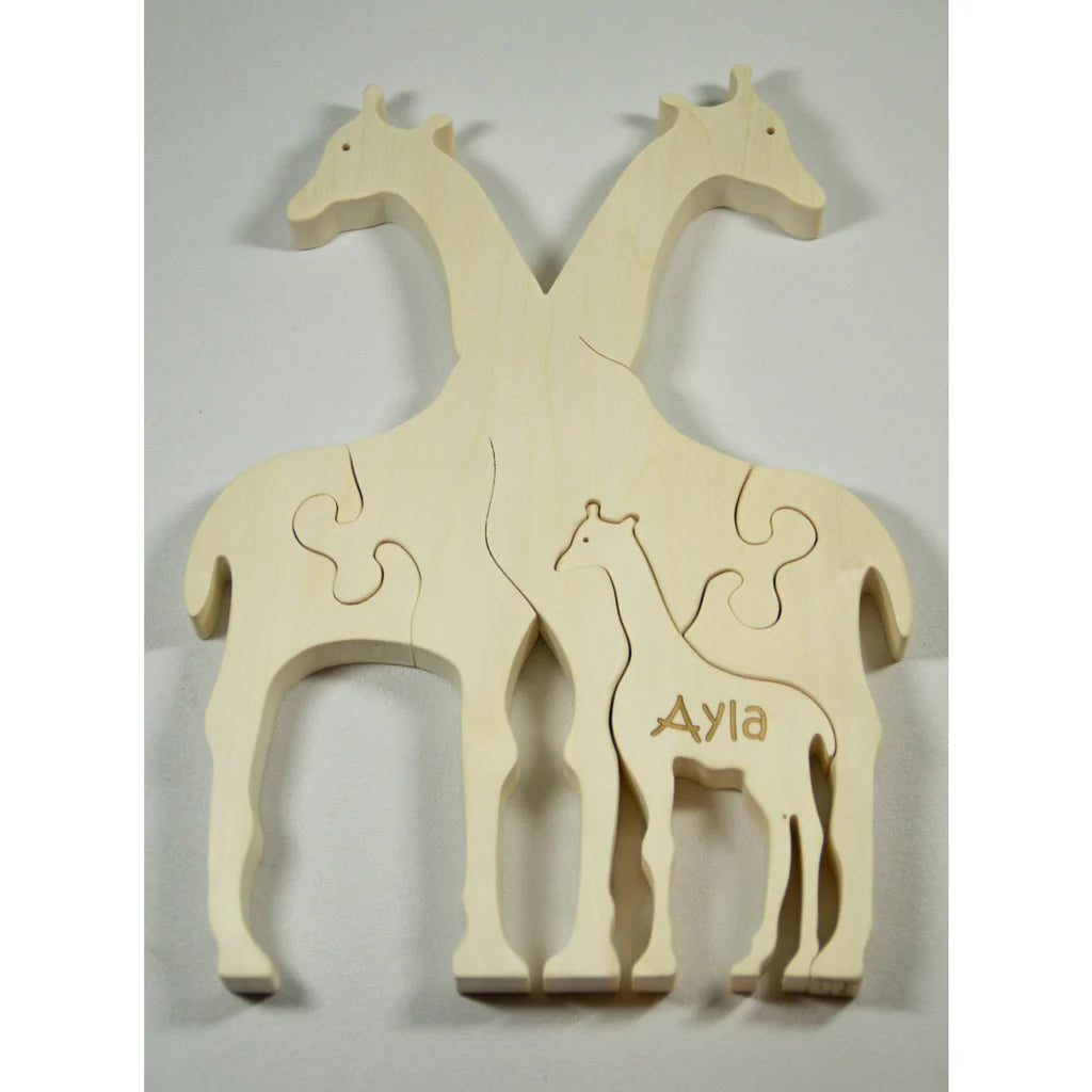 Handmade Wooden Animal Puzzle - Giraffe Family -4