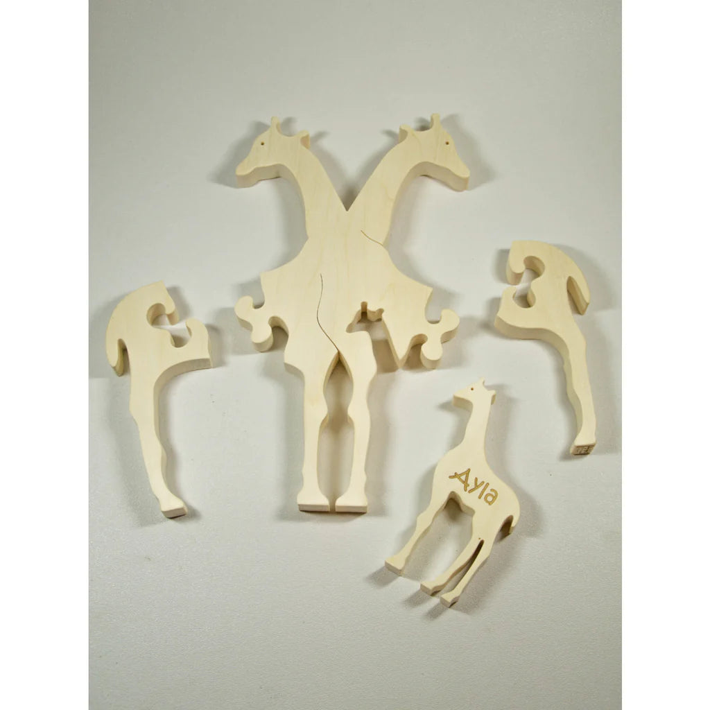 Handmade Wooden Animal Puzzle - Giraffe Family -5