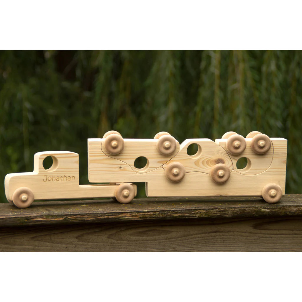 Wooden Toy Cars with Semi Truck - Personalized - Handmade Montessori Toy